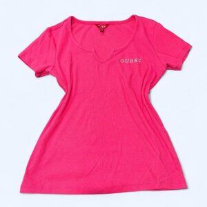 Hot Pink Guess Ribbed Short-Sleeve Top